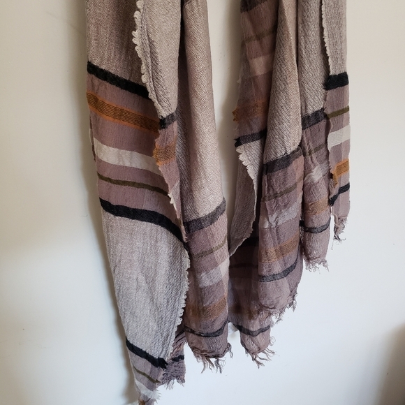 Echo Oversized Wrap Blanket Scarf Lightweight Rayon Wool Neutral Browns Fringe - Picture 3 of 12